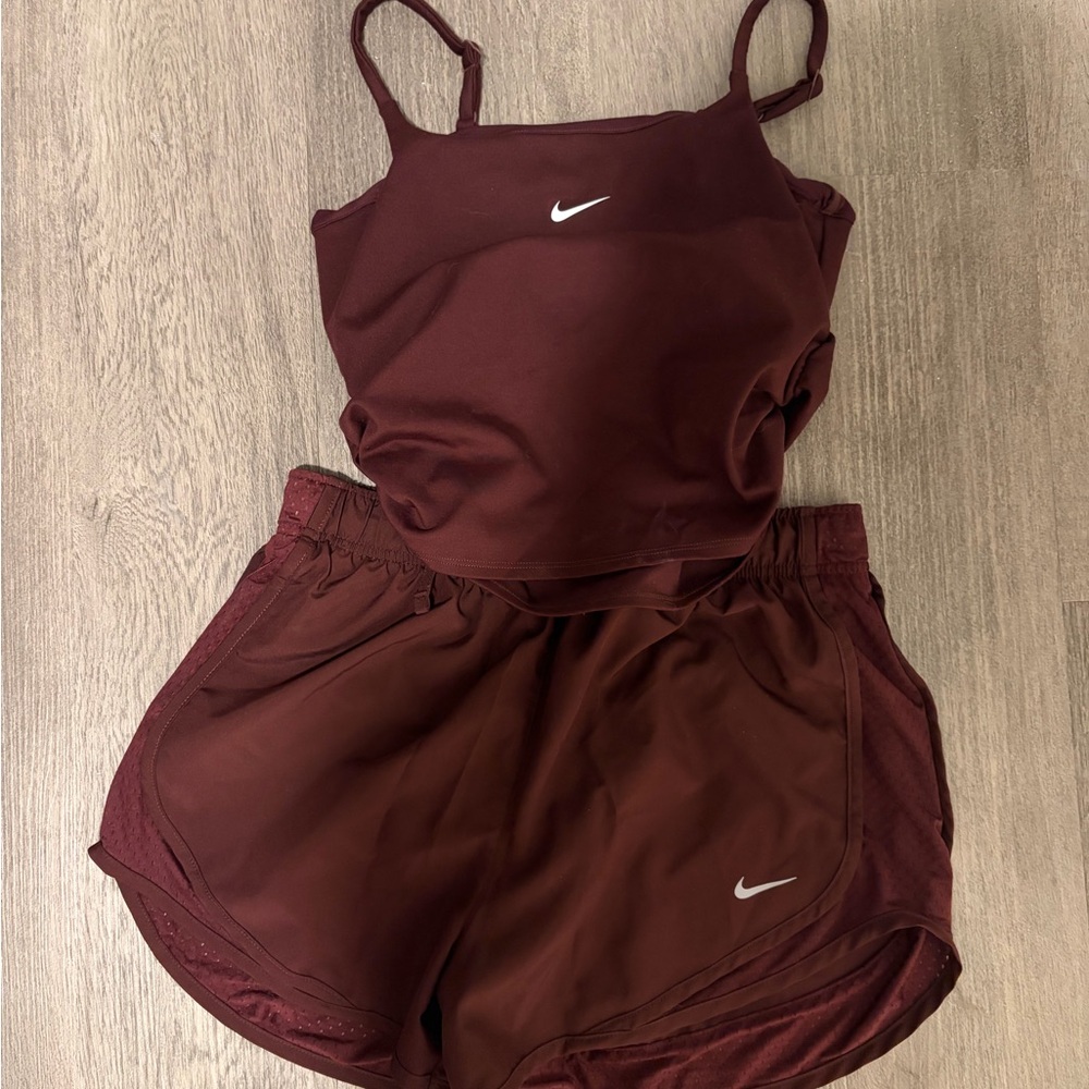 Nike Maroon Two-Piece Athletic Crop Tank & Running Shorts